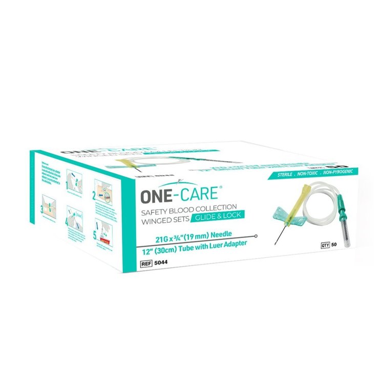 Set Blood Collection Butterfly GLIDE & LOCK Safety Blood Collection Wing Set  21G x 3/4", Green, Luer Adapter, 12'' Tube  (50/BX 20BX/CS) by MediVena  ID 5044